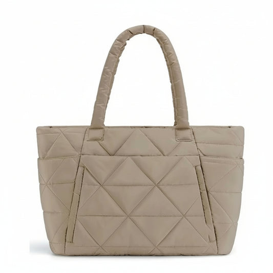 Puffy Tote Bag Large Capacity with Compartments Quilted Shoulder Bag Solid Color Lightweight Commuting Bags for Work Gym Shop