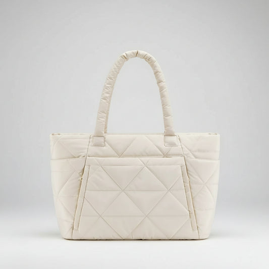 Puffy Tote Bag Large Capacity with Compartments Quilted Shoulder Bag Solid Color Lightweight Commuting Bags for Work Gym Shop