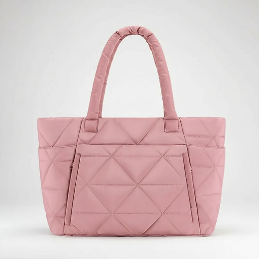 Puffy Tote Bag Large Capacity with Compartments Quilted Shoulder Bag Solid Color Lightweight Commuting Bags for Work Gym Shop